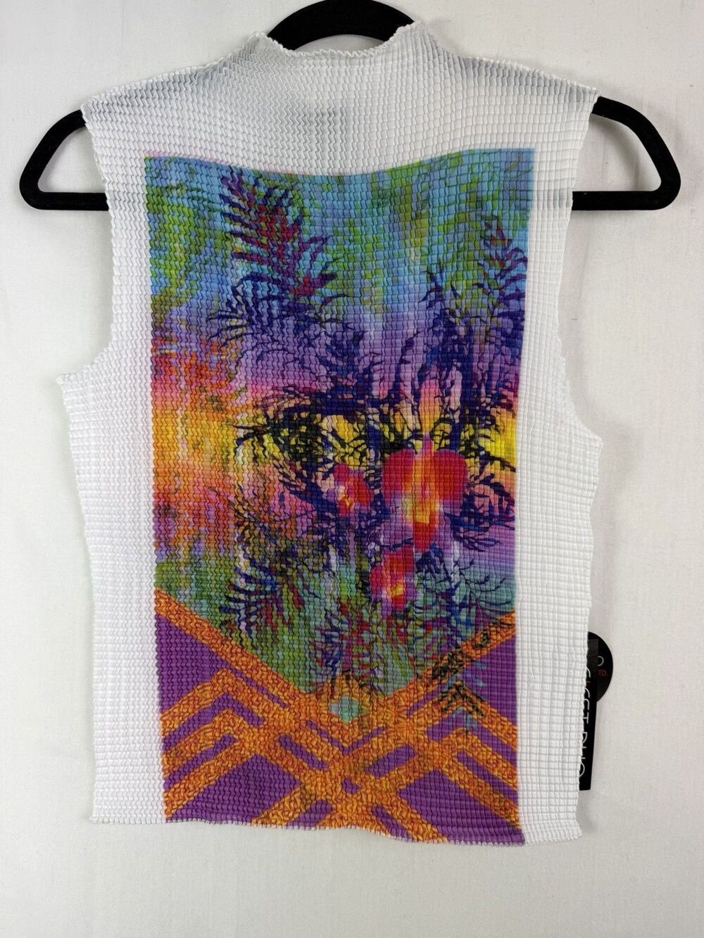 C’est Duo The Wonder Tank Short Sleeve Top Size XL Crinkle Abstract Design Y2K
